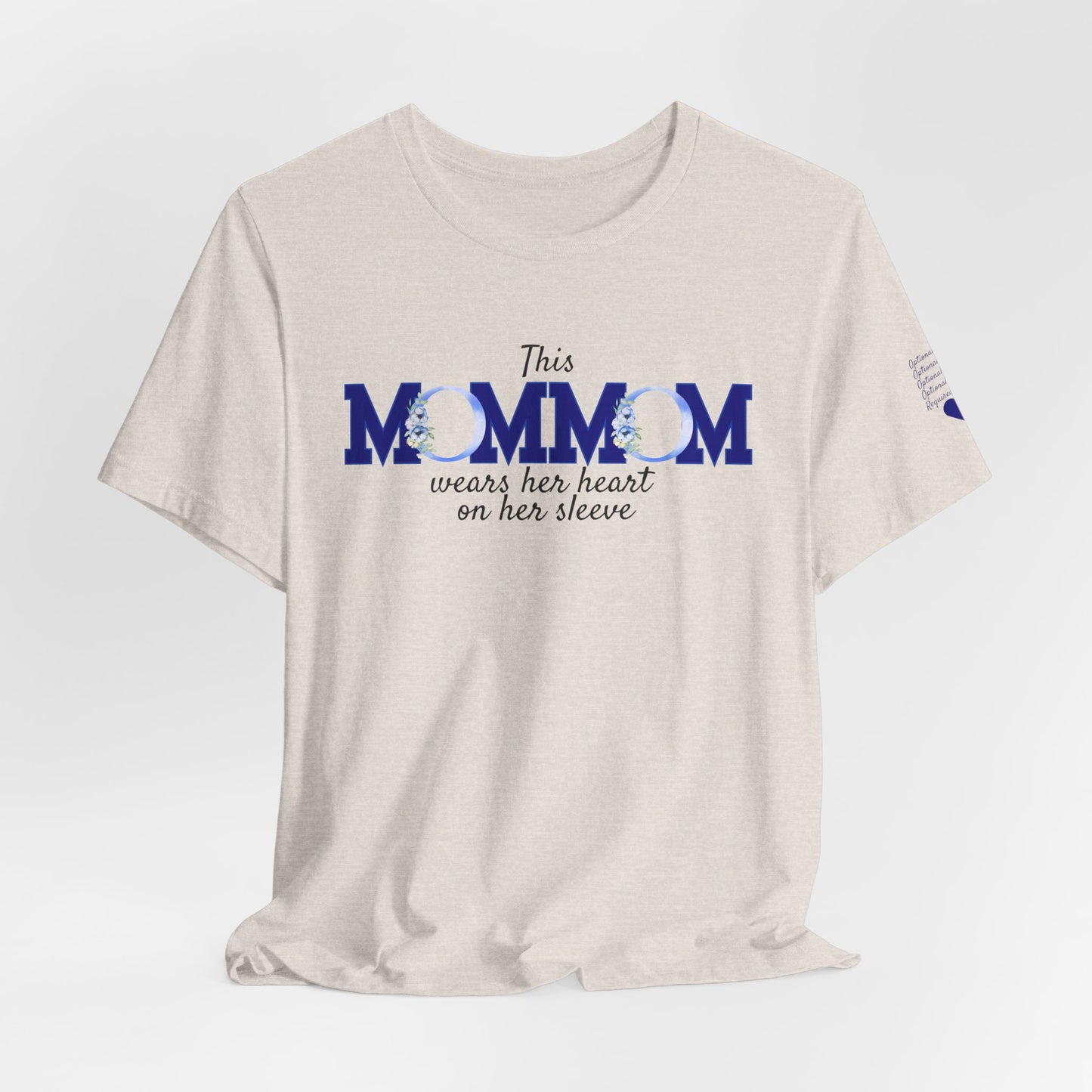 Personalized "This MomMom Wears Her Heart on Her Sleeve" T-Shirt – Add Up to 5 Names on the Sleeve