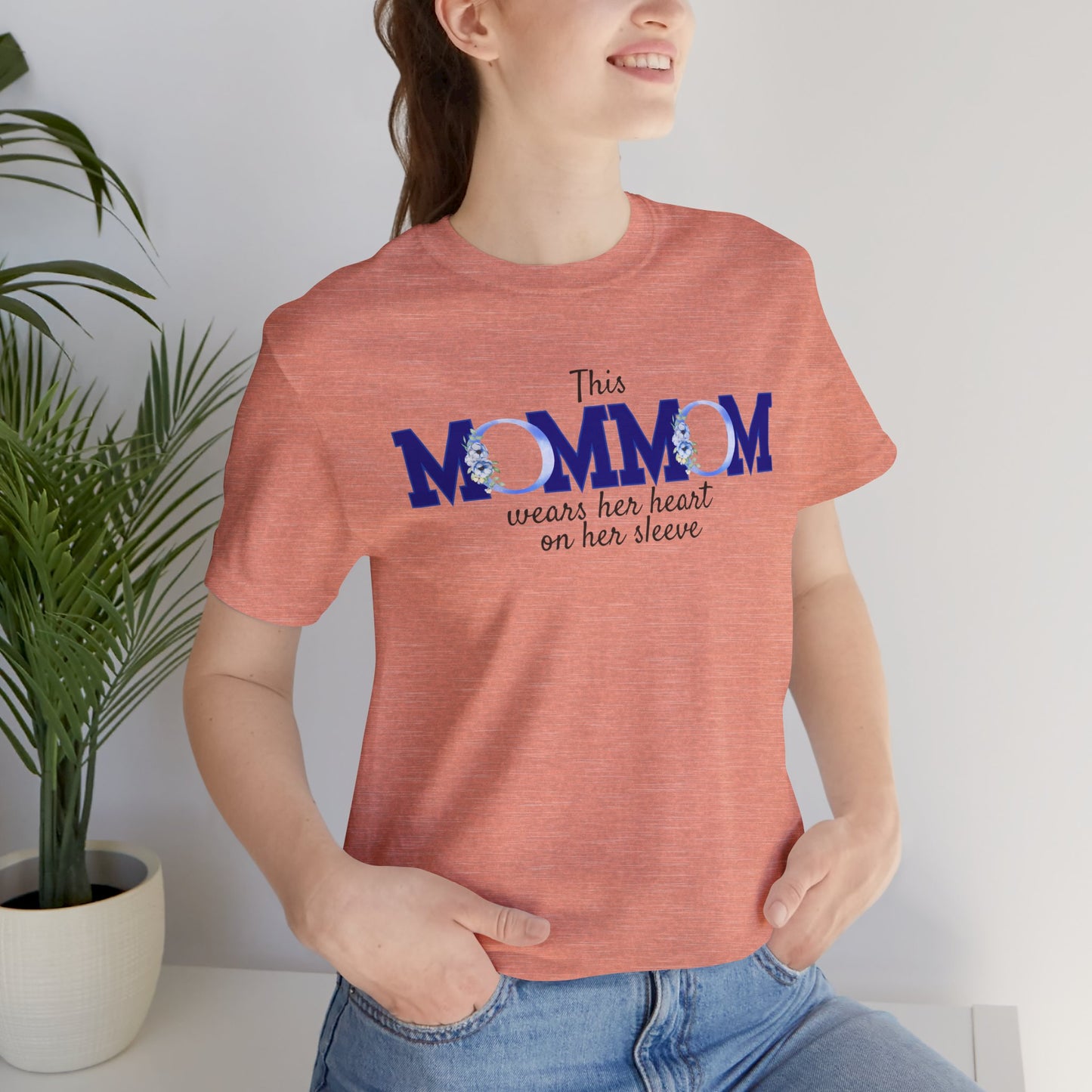 Personalized "This MomMom Wears Her Heart on Her Sleeve" T-Shirt – Add Up to 5 Names on the Sleeve