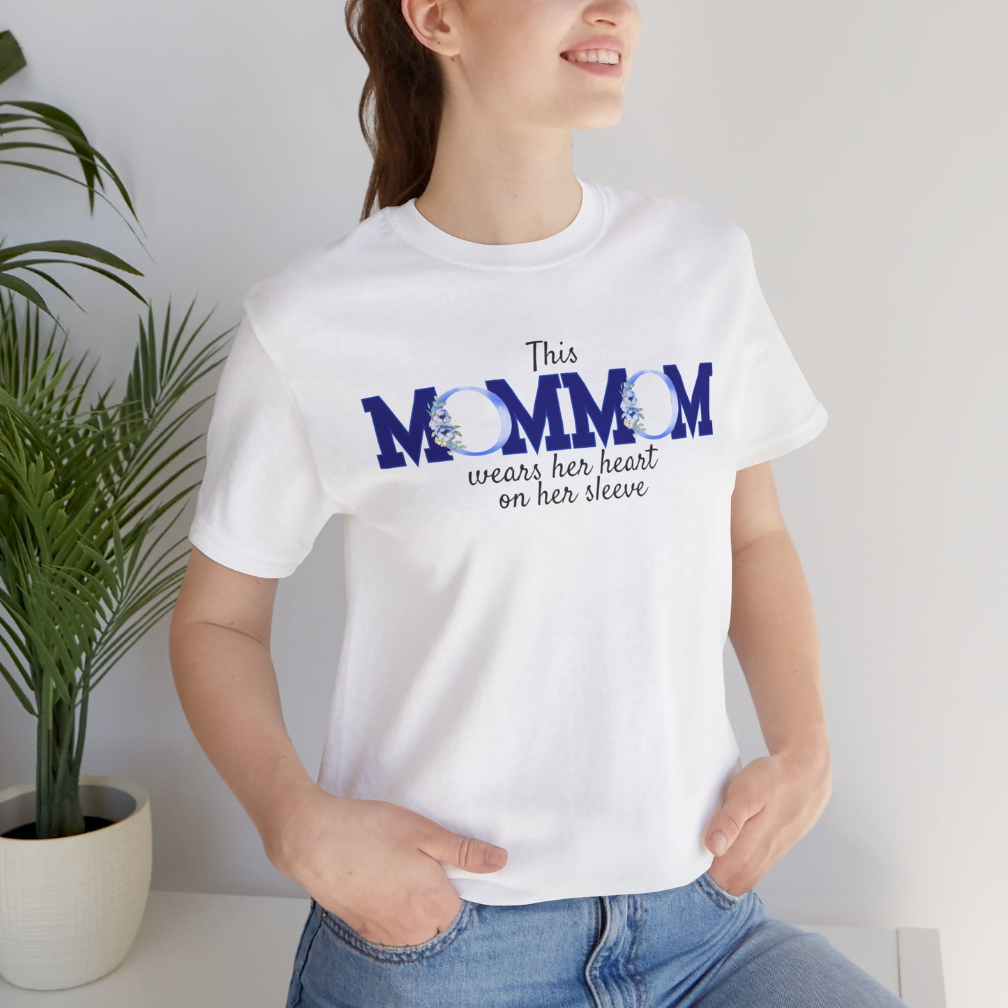 Personalized "This MomMom Wears Her Heart on Her Sleeve" T-Shirt – Add Up to 5 Names on the Sleeve