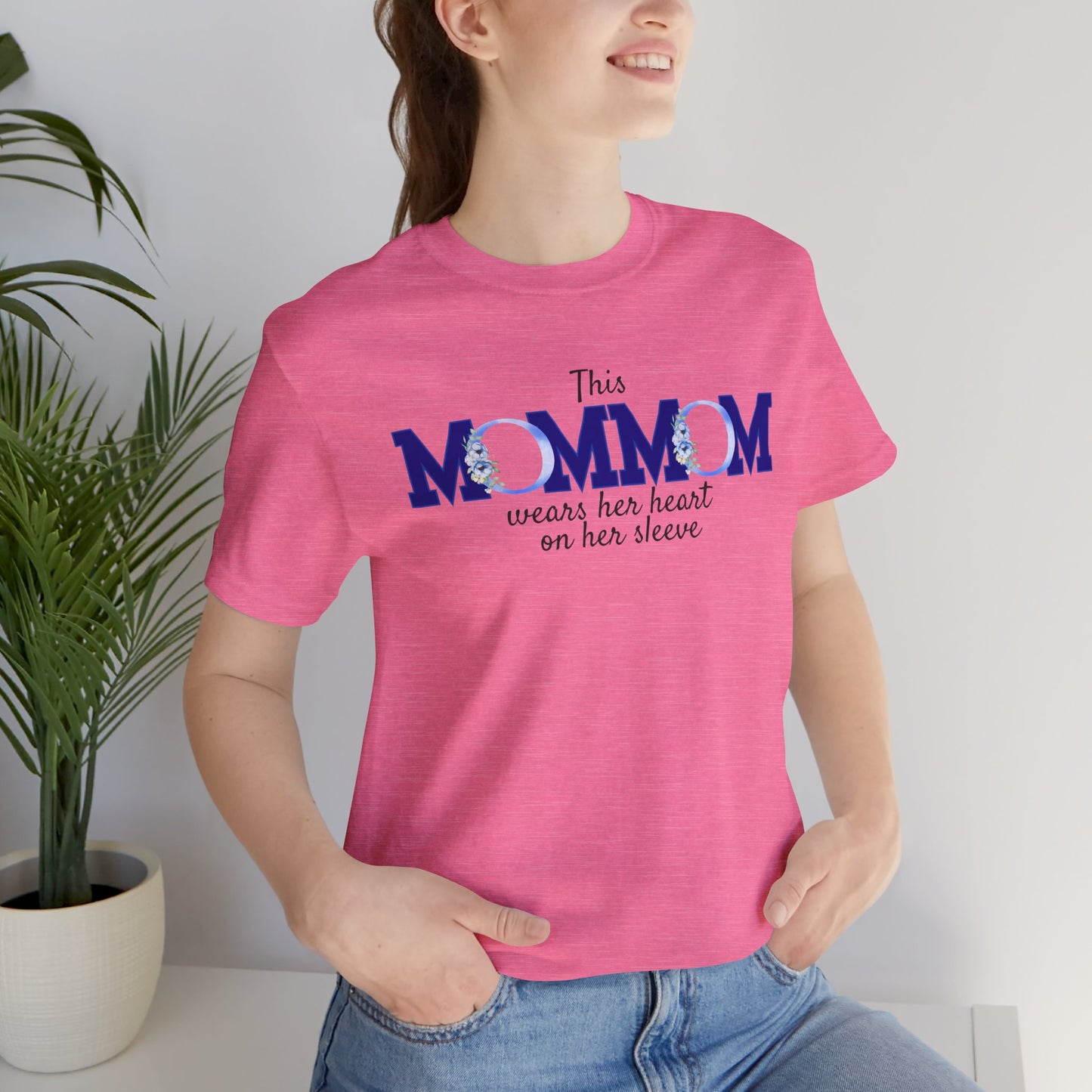 Personalized "This MomMom Wears Her Heart on Her Sleeve" T-Shirt – Add Up to 5 Names on the Sleeve