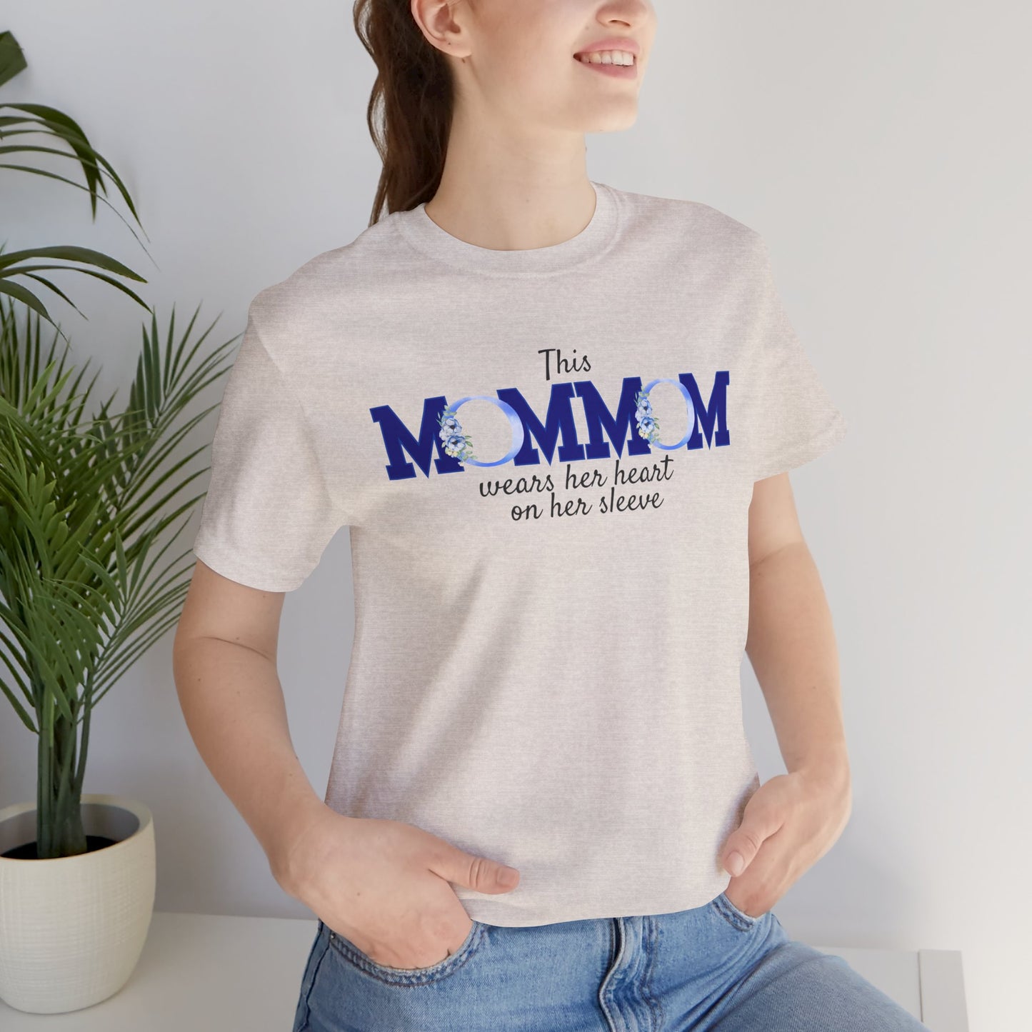 Personalized "This MomMom Wears Her Heart on Her Sleeve" T-Shirt – Add Up to 5 Names on the Sleeve