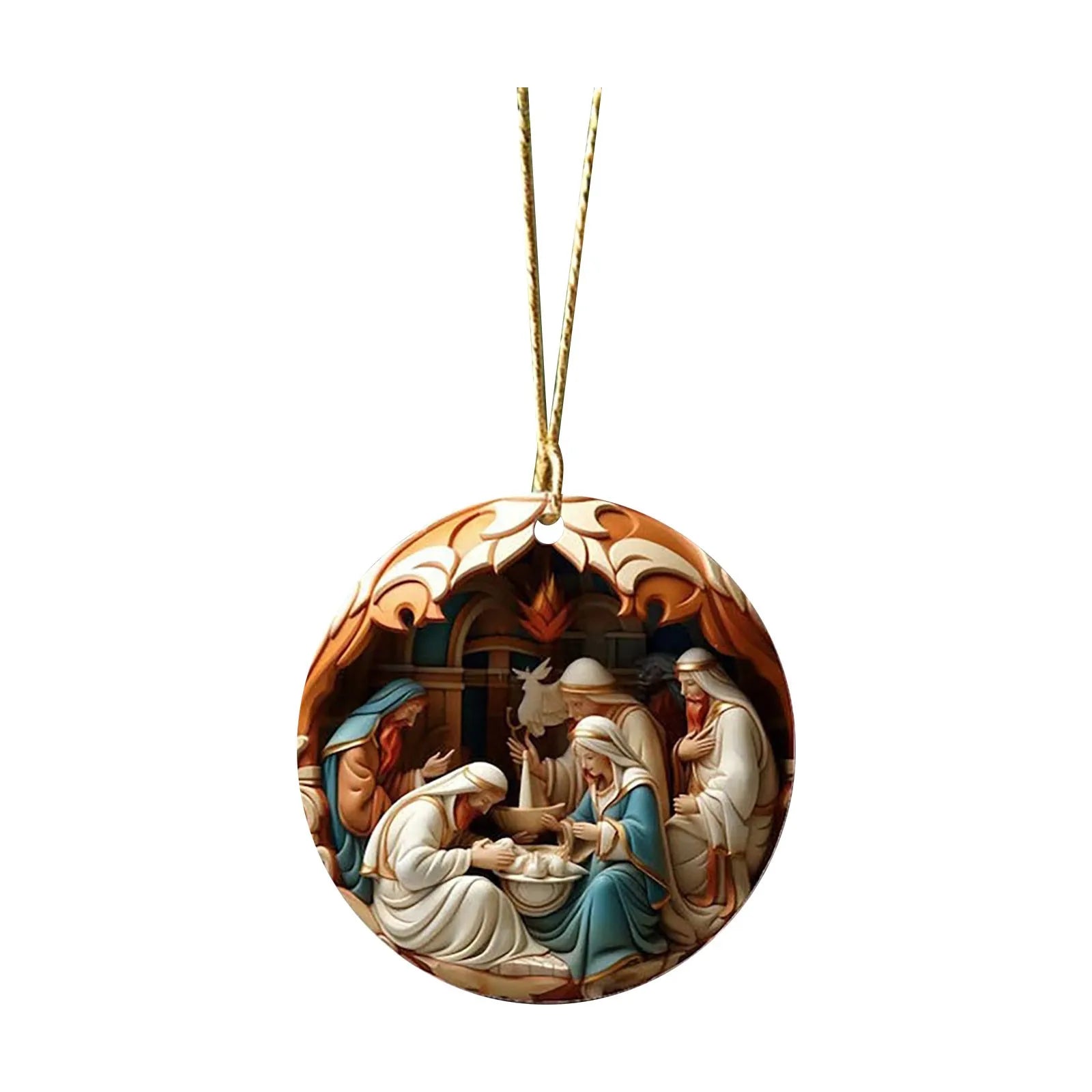 Painted Jesus Nativity Scene Ornaments - ELISERIE