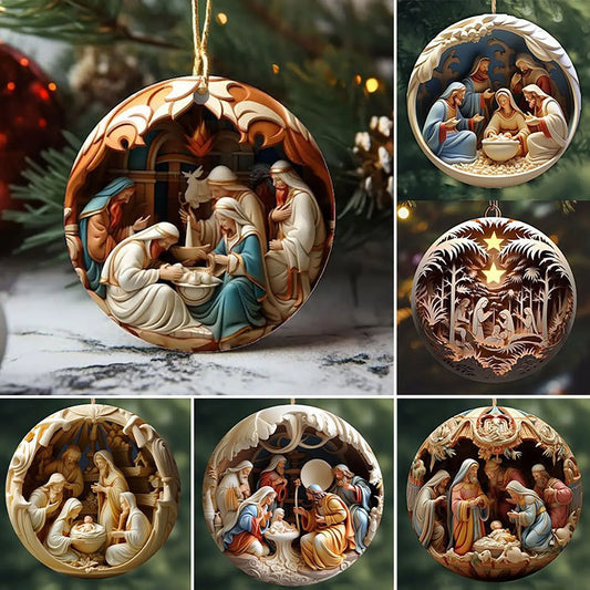 Painted Jesus Nativity Scene Ornaments - ELISERIE