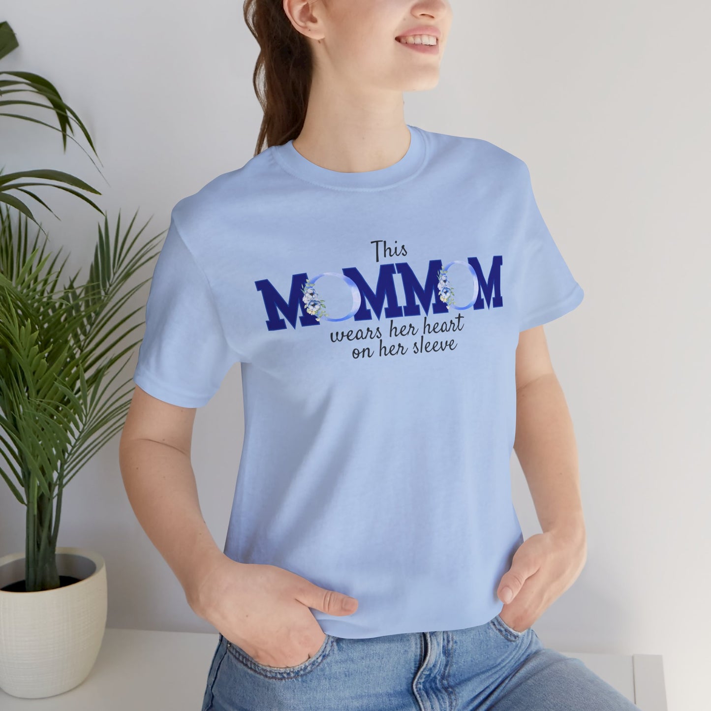 Personalized "This MomMom Wears Her Heart on Her Sleeve" T-Shirt – Add Up to 5 Names on the Sleeve
