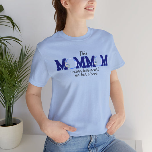 Personalized "This MomMom Wears Her Heart on Her Sleeve" T-Shirt – Add Up to 5 Names on the Sleeve