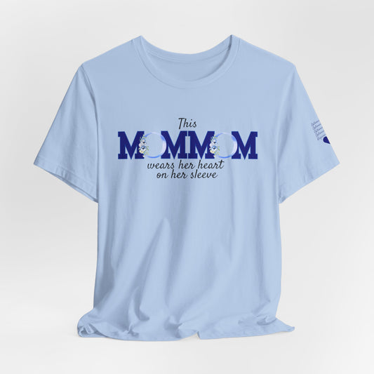 Personalized "This MomMom Wears Her Heart on Her Sleeve" T-Shirt – Add Up to 5 Names on the Sleeve
