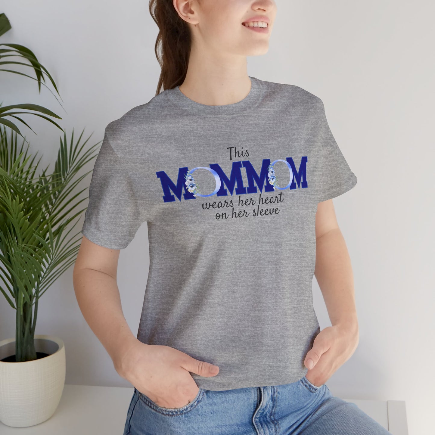 Personalized "This MomMom Wears Her Heart on Her Sleeve" T-Shirt – Add Up to 5 Names on the Sleeve