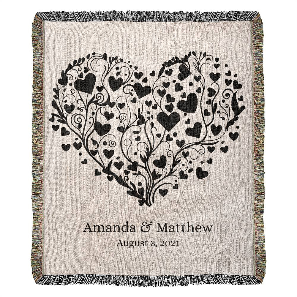 Personalized Floral Heart Woven Blanket – A Timeless Keepsake