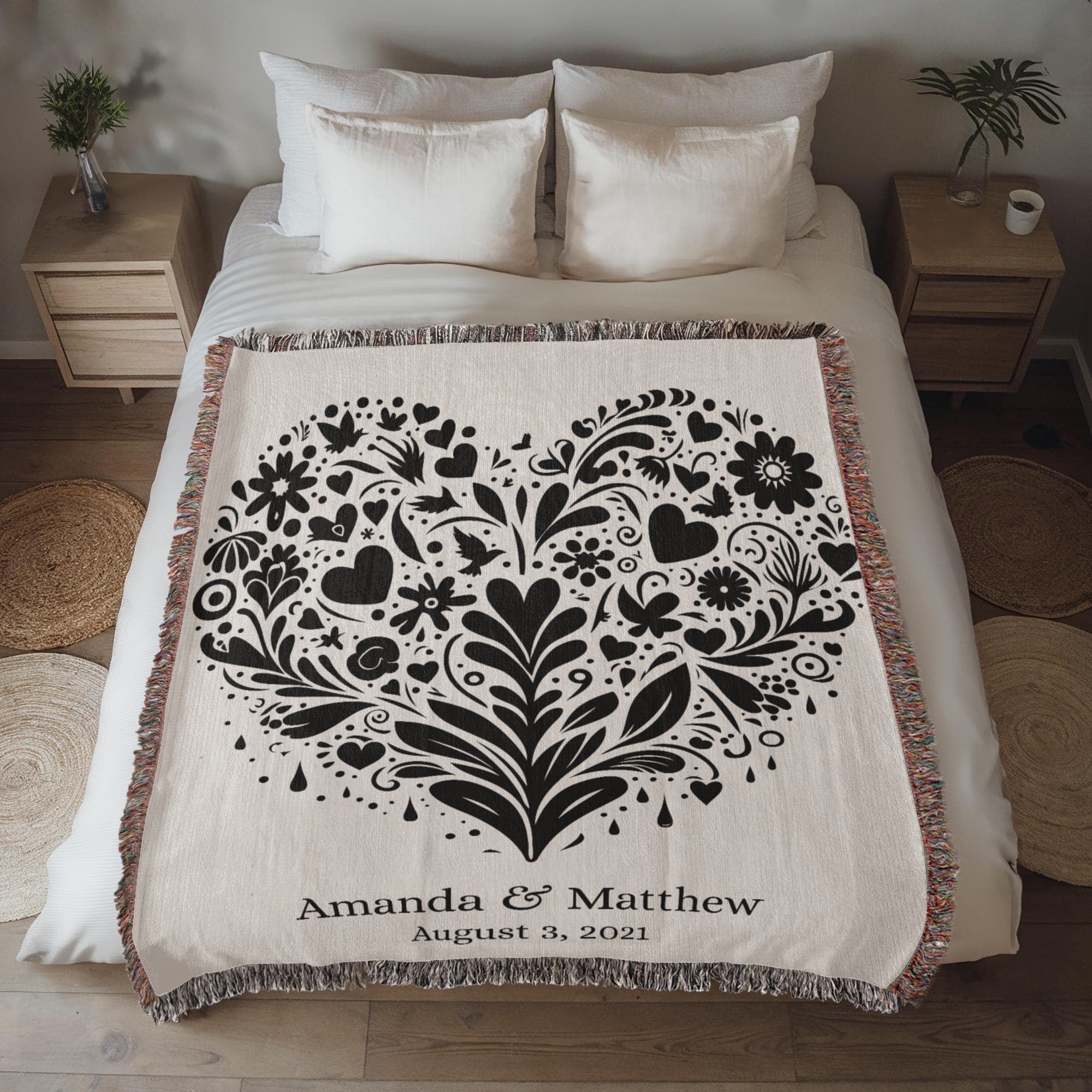 Personalized Floral Heart Woven Blanket – A Timeless Keepsake