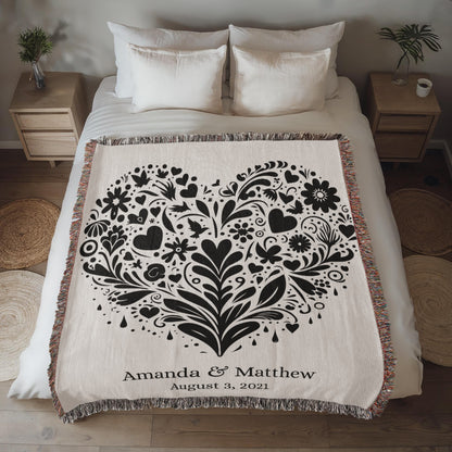 Personalized Floral Heart Woven Blanket – A Timeless Keepsake