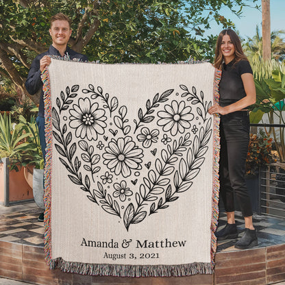 Personalized Floral Heart Woven Blanket – A Timeless Keepsake