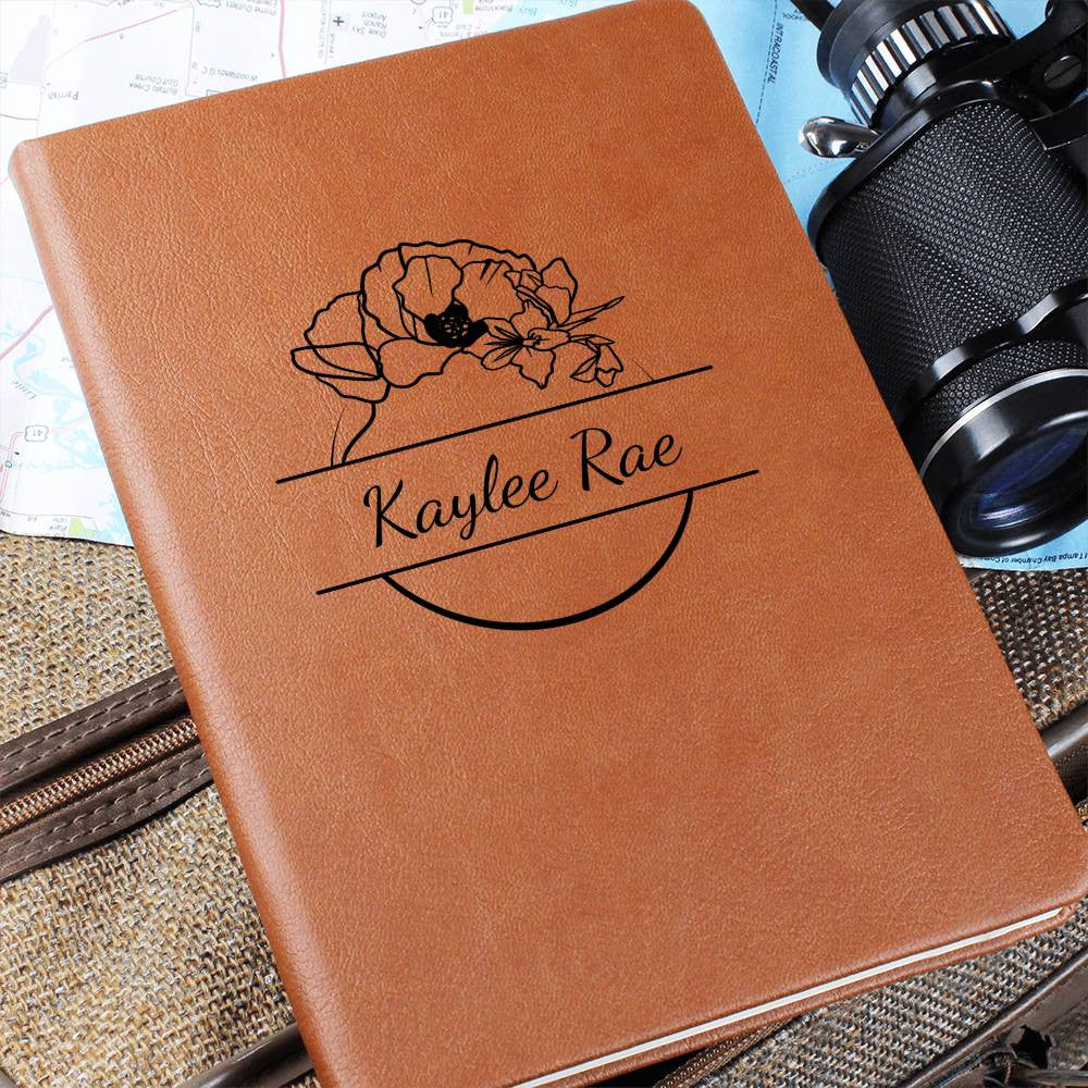 Personalized Birth Month Flower Leather Journal – Custom Name Engraving - ELISERIE