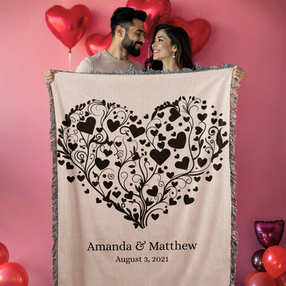 Personalized Floral Heart Woven Blanket – A Timeless Keepsake