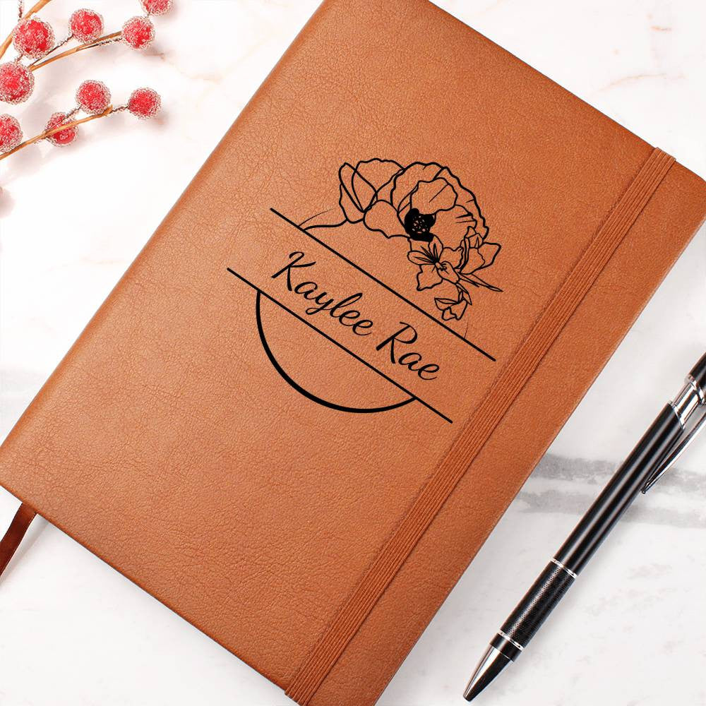 Personalized Birth Month Flower Leather Journal – Custom Name Engraving - ELISERIE