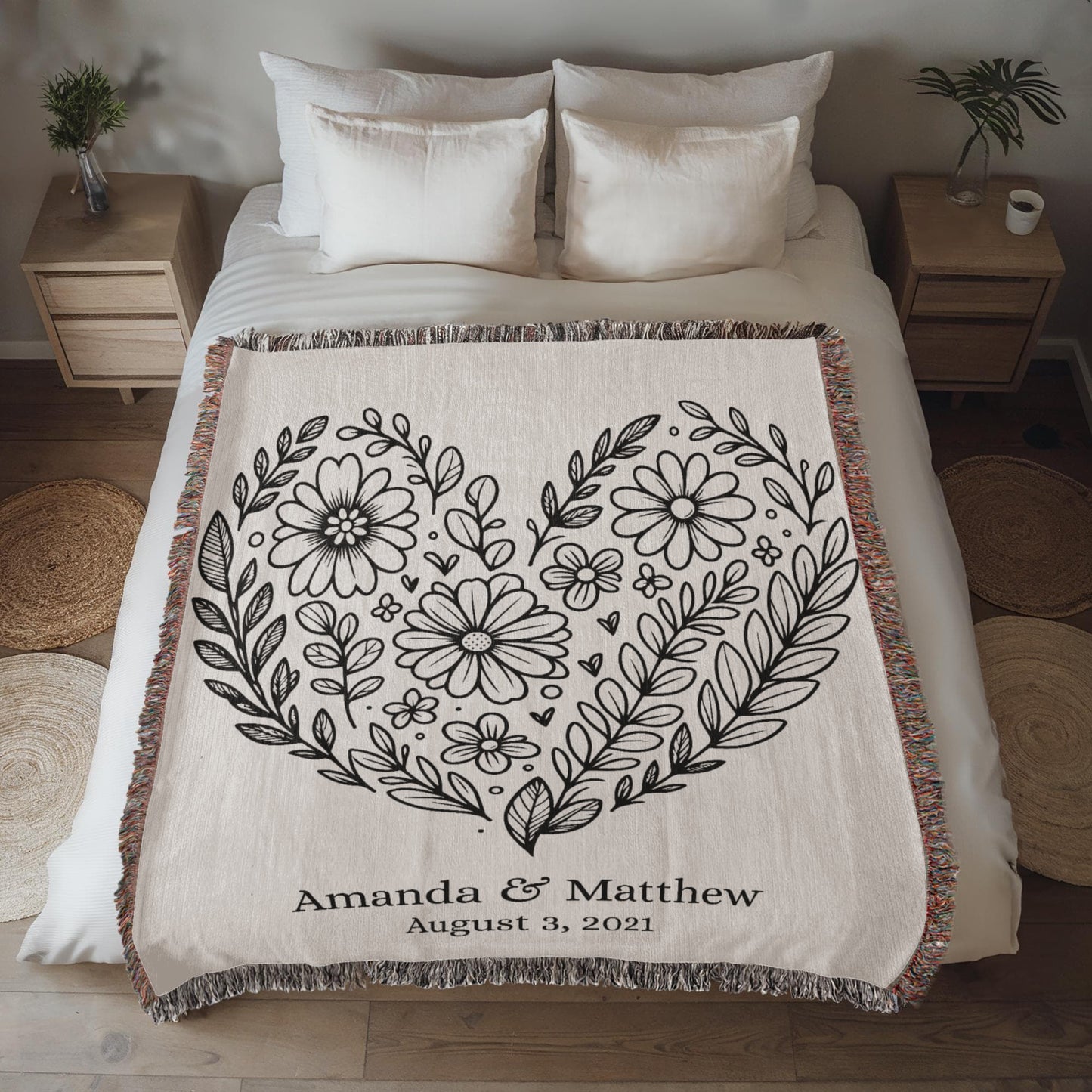 Personalized Floral Heart Woven Blanket – A Timeless Keepsake