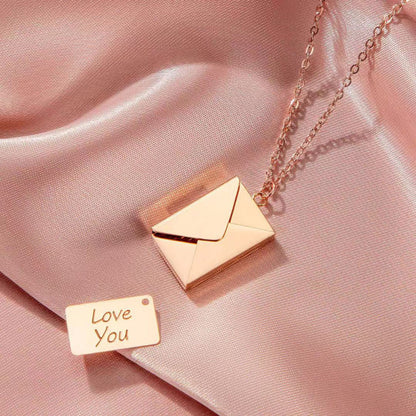 Charm decorative artistic envelope can be opened commemorative design sense English letter card stainless steel titanium steel necklace - ELISERIE