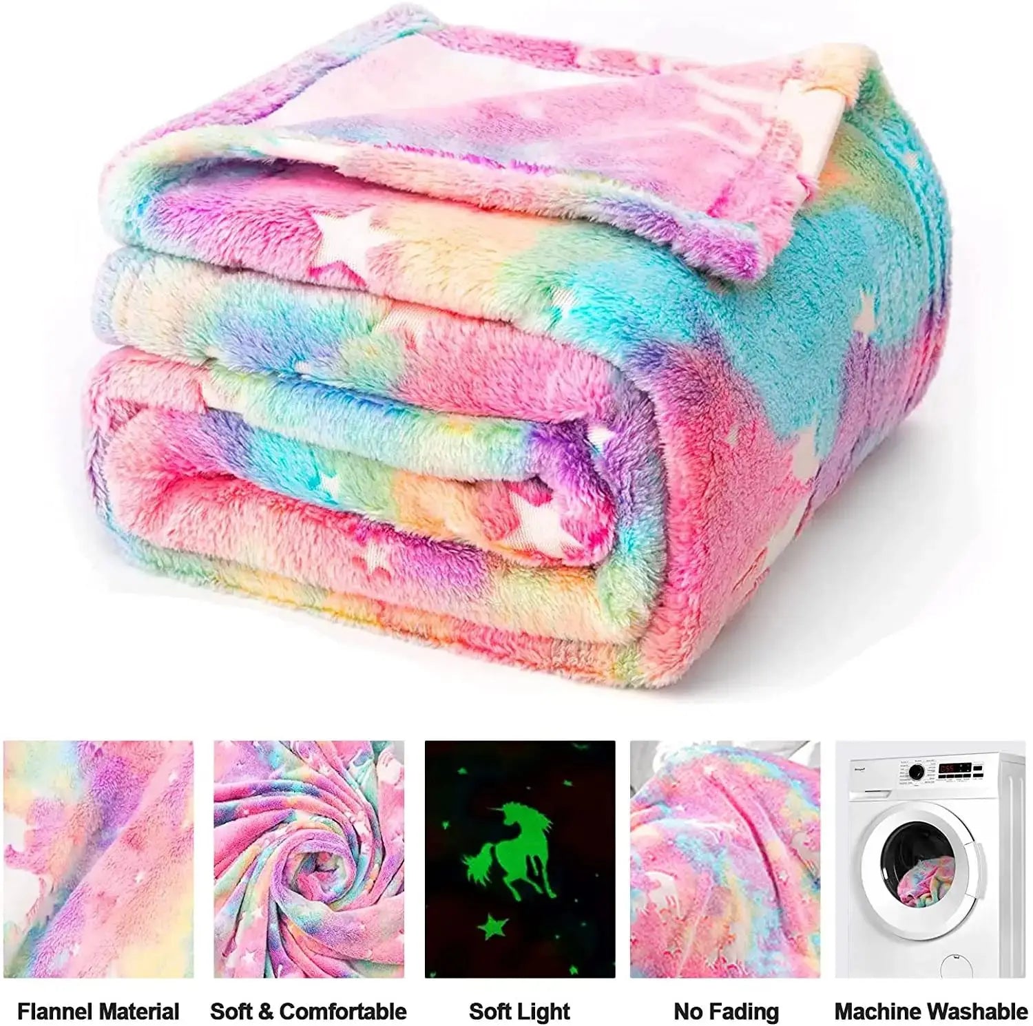 Magical Glow Throw Blanket – Luminous Unicorn & Dinosaur Designs, Super Soft Flannel - ELISERIE