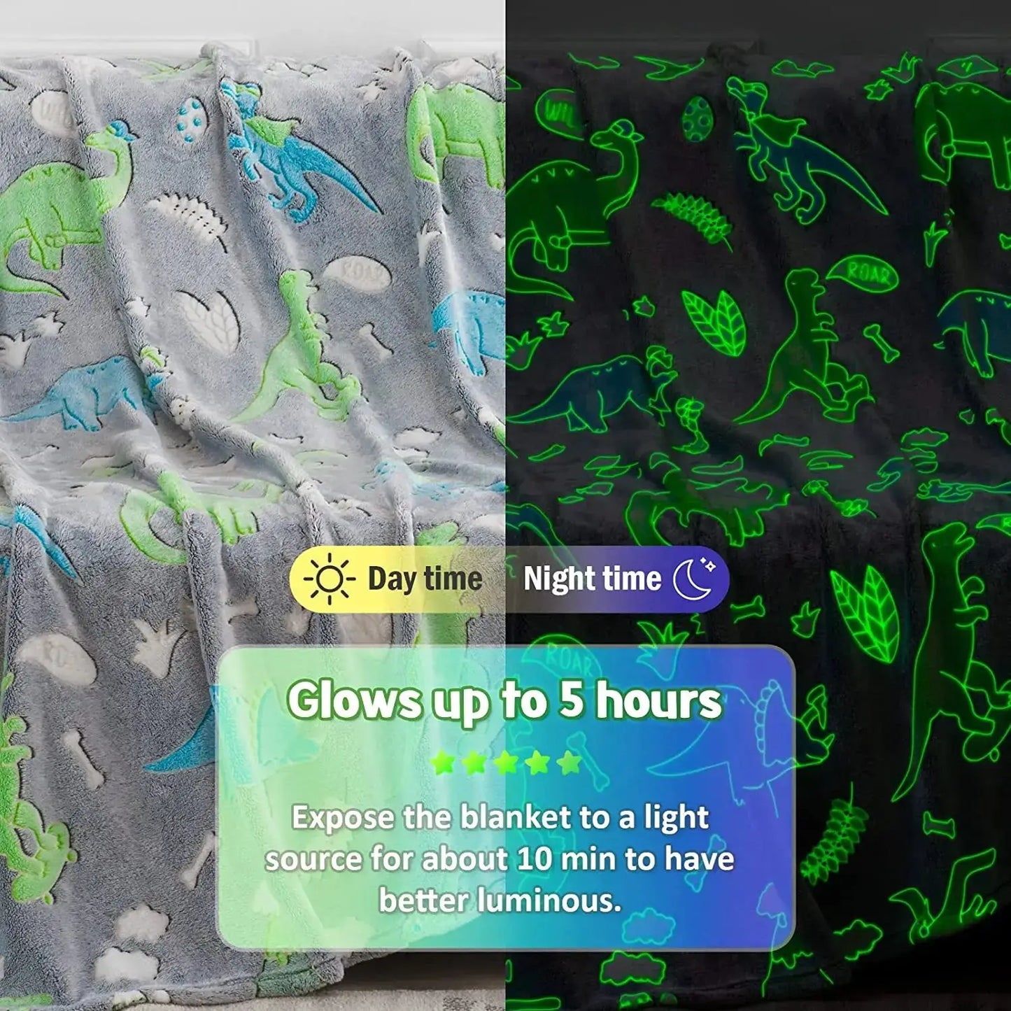 Magical Glow Throw Blanket – Luminous Unicorn & Dinosaur Designs, Super Soft Flannel - ELISERIE