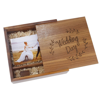 Walnut Wedding Keep Sake Box with Crystal PenDrive - ELISERIE