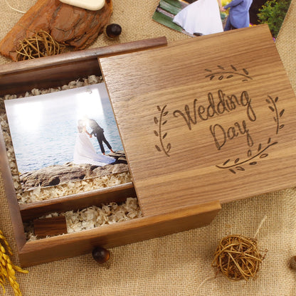 Walnut Wedding Keep Sake Box with Crystal PenDrive - ELISERIE