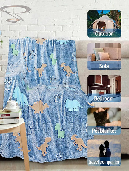 Magical Glow Throw Blanket – Luminous Unicorn & Dinosaur Designs, Super Soft Flannel - ELISERIE