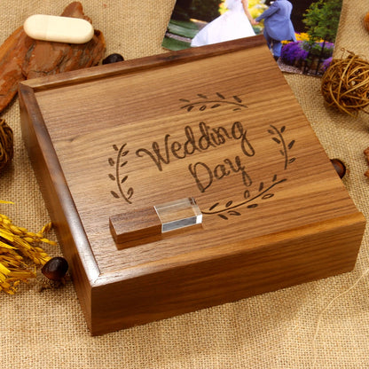 Walnut Wedding Keep Sake Box with Crystal PenDrive - ELISERIE