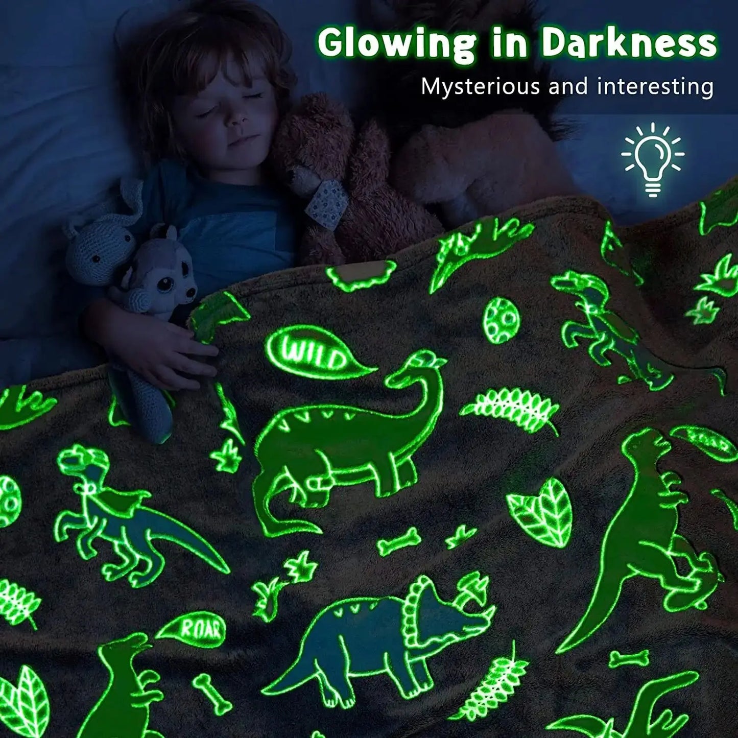 Magical Glow Throw Blanket – Luminous Unicorn & Dinosaur Designs, Super Soft Flannel - ELISERIE