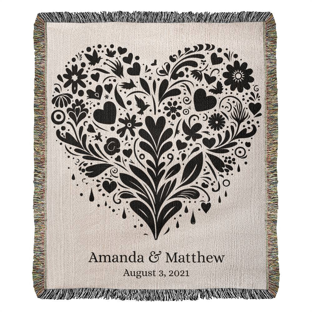 Personalized Floral Heart Woven Blanket – A Timeless Keepsake