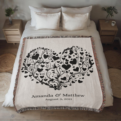 Personalized Floral Heart Woven Blanket – A Timeless Keepsake