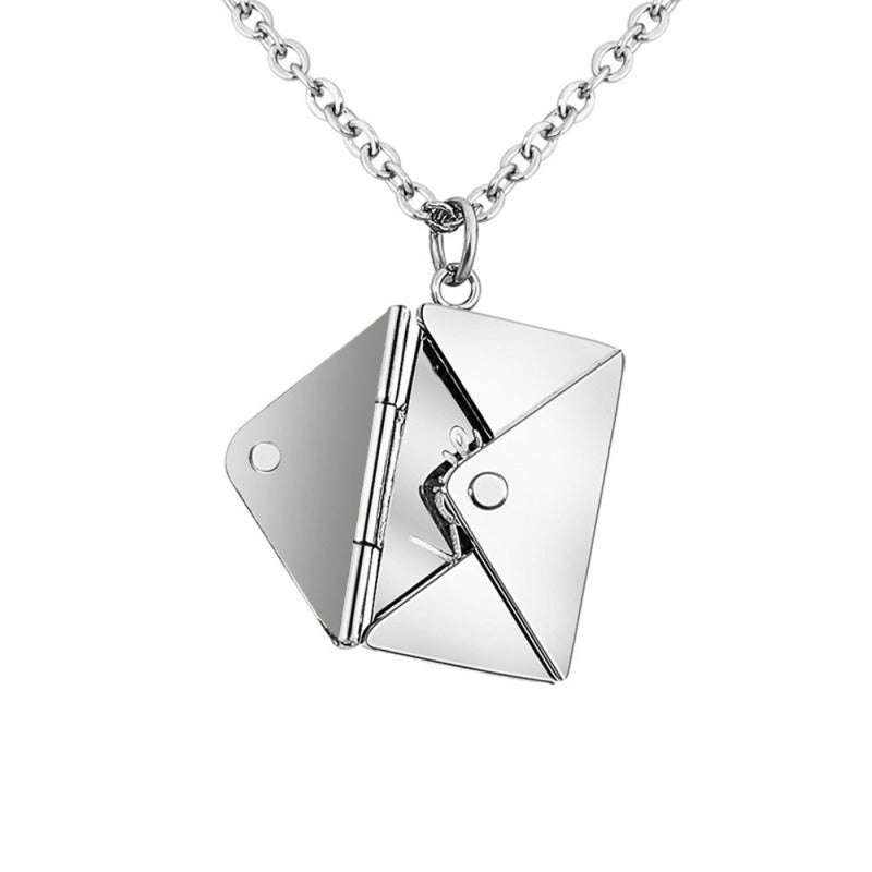 Charm decorative artistic envelope can be opened commemorative design sense English letter card stainless steel titanium steel necklace - ELISERIE
