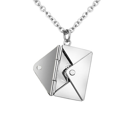 Charm decorative artistic envelope can be opened commemorative design sense English letter card stainless steel titanium steel necklace - ELISERIE